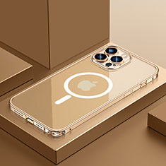 Apple iPhone 13 Pro Max用ケース 高級感 手触り良い メタル兼プラスチック バンパー Mag-Safe 磁気 Magnetic QC3 アップル ゴールド