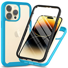 Apple iPhone 13 Pro Max用360度 フルカバー ハイブリットバンパーケース クリア透明 プラスチック カバー ZJ3 アップル ブルー