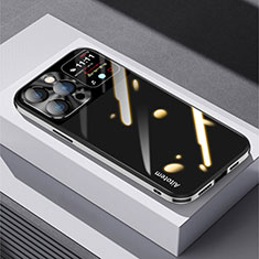 Apple iPhone 13 Pro Max用ハイブリットバンパーケース プラスチック 鏡面 カバー AT1 アップル ブラック