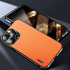 Apple iPhone 13 Pro Max用ケース 高級感 手触り良いレザー柄 AT7 アップル オレンジ