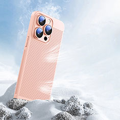 Apple iPhone 13 Pro Max用ハードケース プラスチック メッシュ デザイン カバー アップル ピンク