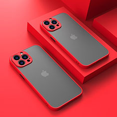 Apple iPhone 13 Pro Max用ハイブリットバンパーケース クリア透明 プラスチック カバー LS1 アップル レッド