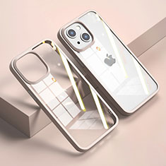 Apple iPhone 14用ハイブリットバンパーケース クリア透明 プラスチック 鏡面 カバー M04 アップル ローズゴールド