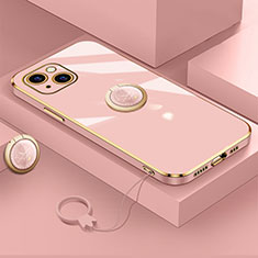 Apple iPhone 14用極薄ソフトケース シリコンケース 耐衝撃 全面保護 アンド指輪 マグネット式 バンパー A08 アップル ローズゴールド