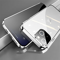 Apple iPhone 14用ケース 高級感 手触り良い アルミメタル 製の金属製 360度 フルカバーバンパー 鏡面 カバー M06 アップル シルバー