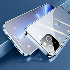 Apple iPhone 14用ケース 高級感 手触り良い アルミメタル 製の金属製 360度 フルカバーバンパー 鏡面 カバー M05 アップル ネイビー