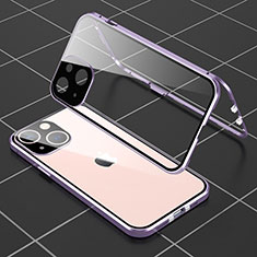Apple iPhone 14用ケース 高級感 手触り良い アルミメタル 製の金属製 360度 フルカバーバンパー 鏡面 カバー M04 アップル パープル