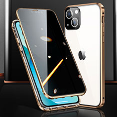 Apple iPhone 14用ケース 高級感 手触り良い アルミメタル 製の金属製 360度 フルカバーバンパー 鏡面 カバー M03 アップル ゴールド