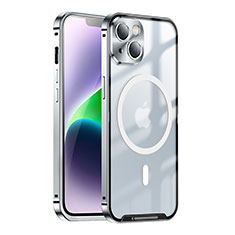 Apple iPhone 14用ケース 高級感 手触り良い メタル兼プラスチック バンパー Mag-Safe 磁気 Magnetic LK1 アップル シルバー
