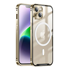 Apple iPhone 14用ケース 高級感 手触り良い メタル兼プラスチック バンパー Mag-Safe 磁気 Magnetic LK1 アップル ゴールド