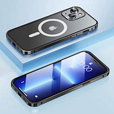 Apple iPhone 14用ケース 高級感 手触り良い メタル兼プラスチック バンパー Mag-Safe 磁気 Magnetic LF1 アップル ブラック