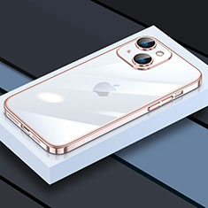 Apple iPhone 14用極薄ソフトケース シリコンケース 耐衝撃 全面保護 クリア透明 LD4 アップル ローズゴールド