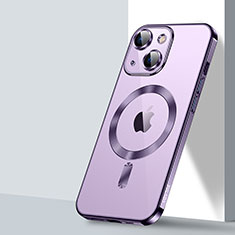Apple iPhone 14用極薄ソフトケース シリコンケース 耐衝撃 全面保護 クリア透明 カバー Mag-Safe 磁気 Magnetic LD2 アップル パープル
