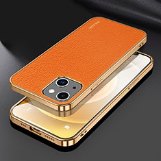 Apple iPhone 14用ケース 高級感 手触り良いレザー柄 LD3 アップル オレンジ