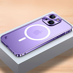 Apple iPhone 14用ケース 高級感 手触り良い メタル兼プラスチック バンパー Mag-Safe 磁気 Magnetic QC1 アップル パープル