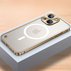 Apple iPhone 14用ケース 高級感 手触り良い メタル兼プラスチック バンパー Mag-Safe 磁気 Magnetic QC1 アップル ゴールド
