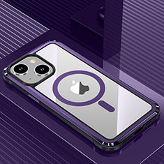 Apple iPhone 14用ケース 高級感 手触り良い アルミメタル 製の金属製 兼シリコン カバー Mag-Safe 磁気 Magnetic QC1 アップル パープル
