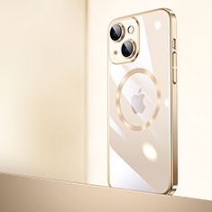 Apple iPhone 14用ハードカバー クリスタル クリア透明 Mag-Safe 磁気 Magnetic QC2 アップル ゴールド