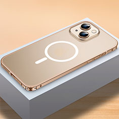 Apple iPhone 14用ケース 高級感 手触り良い メタル兼プラスチック バンパー Mag-Safe 磁気 Magnetic QC2 アップル ゴールド