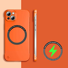Apple iPhone 14用ハードケース プラスチック 質感もマット フレームレス カバー Mag-Safe 磁気 Magnetic アップル オレンジ