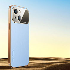 Apple iPhone 14用ケース 高級感 手触り良いレザー柄 AC1 アップル ライトブルー