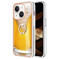 Apple iPhone 14用シリコンケース ソフトタッチラバー バタフライ パターン カバー アンド指輪 Y02B アップル イエロー