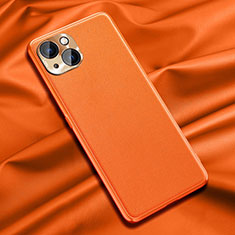 Apple iPhone 14 Plus用ケース 高級感 手触り良いレザー柄 A01 アップル オレンジ