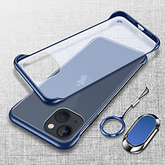 Apple iPhone 14 Plus用ハードカバー クリスタル クリア透明 アンド指輪 マグネット式 アップル ネイビー