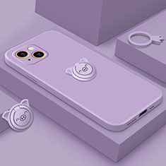 Apple iPhone 14 Plus用極薄ソフトケース シリコンケース 耐衝撃 全面保護 アンド指輪 マグネット式 バンパー A07 アップル パープル