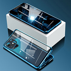 Apple iPhone 14 Plus用ケース 高級感 手触り良い アルミメタル 製の金属製 360度 フルカバーバンパー 鏡面 カバー M09 アップル ネイビー