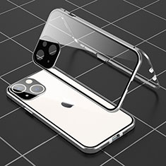 Apple iPhone 14 Plus用ケース 高級感 手触り良い アルミメタル 製の金属製 360度 フルカバーバンパー 鏡面 カバー M04 アップル シルバー