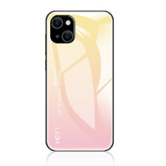 Apple iPhone 14 Plus用ハイブリットバンパーケース プラスチック 鏡面 虹 グラデーション 勾配色 カバー アップル イエロー