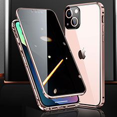 Apple iPhone 14 Plus用ケース 高級感 手触り良い アルミメタル 製の金属製 360度 フルカバーバンパー 鏡面 カバー M03 アップル ローズゴールド