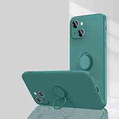 Apple iPhone 14 Plus用極薄ソフトケース シリコンケース 耐衝撃 全面保護 アンド指輪 マグネット式 バンパー G01 アップル グリーン