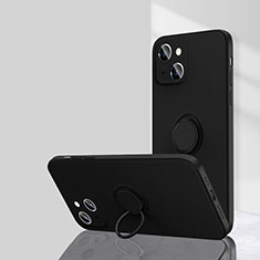 Apple iPhone 14 Plus用極薄ソフトケース シリコンケース 耐衝撃 全面保護 アンド指輪 マグネット式 バンパー G01 アップル ブラック