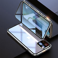 Apple iPhone 14 Plus用ケース 高級感 手触り良い アルミメタル 製の金属製 360度 フルカバーバンパー 鏡面 カバー M08 アップル シルバー