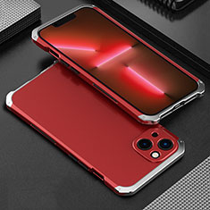 Apple iPhone 14 Plus用360度 フルカバー ケース 高級感 手触り良い アルミメタル 製の金属製 アップル シルバー・レッド