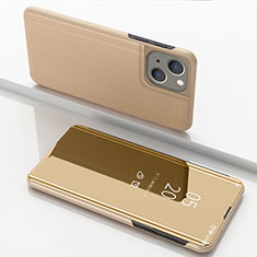 Apple iPhone 14 Plus用手帳型 レザーケース スタンド 鏡面 カバー アップル ゴールド