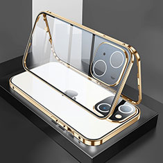 Apple iPhone 14 Plus用ケース 高級感 手触り良い アルミメタル 製の金属製 360度 フルカバーバンパー 鏡面 カバー M01 アップル ゴールド