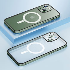 Apple iPhone 14 Plus用ケース 高級感 手触り良い メタル兼プラスチック バンパー Mag-Safe 磁気 Magnetic Bling-Bling LF1 アップル グリーン