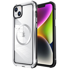 Apple iPhone 14 Plus用ケース 高級感 手触り良い メタル兼プラスチック バンパー Mag-Safe 磁気 Magnetic LF2 アップル シルバー