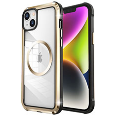 Apple iPhone 14 Plus用ケース 高級感 手触り良い メタル兼プラスチック バンパー Mag-Safe 磁気 Magnetic LF2 アップル ゴールド