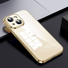 Apple iPhone 14 Plus用ハイブリットバンパーケース クリア透明 プラスチック カバー LD2 アップル ゴールド