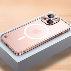 Apple iPhone 14 Plus用ケース 高級感 手触り良い メタル兼プラスチック バンパー Mag-Safe 磁気 Magnetic QC1 アップル ローズゴールド