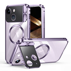 Apple iPhone 14 Plus用ケース 高級感 手触り良い メタル兼プラスチック バンパー Mag-Safe 磁気 Magnetic LK4 アップル パープル