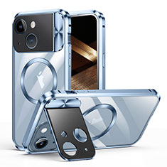 Apple iPhone 14 Plus用ケース 高級感 手触り良い メタル兼プラスチック バンパー Mag-Safe 磁気 Magnetic LK4 アップル ネイビー