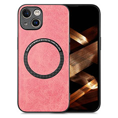 Apple iPhone 14 Plus用シリコンケース ソフトタッチラバー レザー柄 アンドマグネット式 S02D アップル ピンク