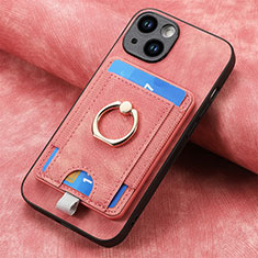 Apple iPhone 14 Plus用シリコンケース ソフトタッチラバー レザー柄 カバー SD2 アップル ピンク