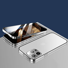 Apple iPhone 14 Pro用ケース 高級感 手触り良い アルミメタル 製の金属製 360度 フルカバーバンパー 鏡面 カバー M10 アップル シルバー