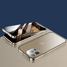 Apple iPhone 14 Pro用ケース 高級感 手触り良い アルミメタル 製の金属製 360度 フルカバーバンパー 鏡面 カバー M10 アップル ゴールド